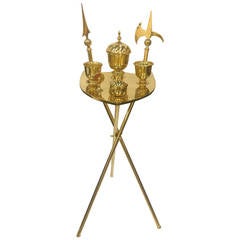 French Brass Cigar Stand or Table with Weapons and Shield Forms, circa 1925