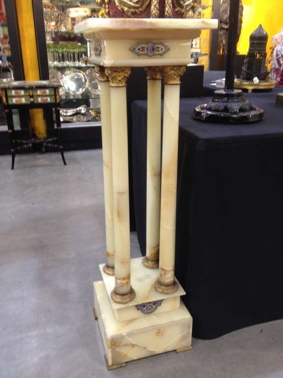 Fine Pair of Champleve and Gilt Bronze-Mounted Columnar Pedestals, 19th Century