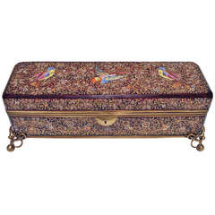 Very Large Exhibition Moser Table Box with Birds and Gold Ruby Glass, circa 1900