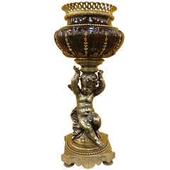 Beautiful French Gilt And Silvered Bronze Figural Centerpiece Planter 19th C.
