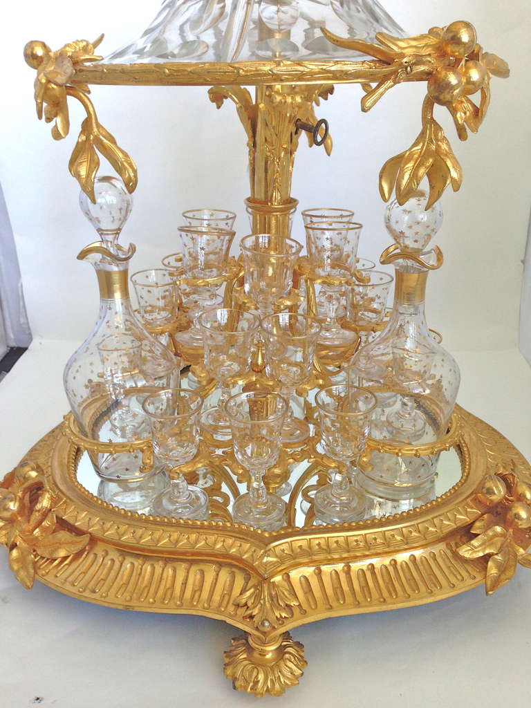 19th Century Highly Rare and Unusual Mechanicle Gilt Bronze and Crystal Tantalus19thc.