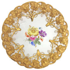 A Fine Meissen Plate Hand Painted with Flowers and Gilded c.1900