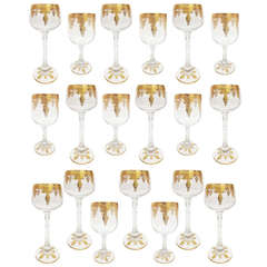 Vintage French Stemware Sevice Gilt Etched Design Eighteen Pieces, circa 1940s
