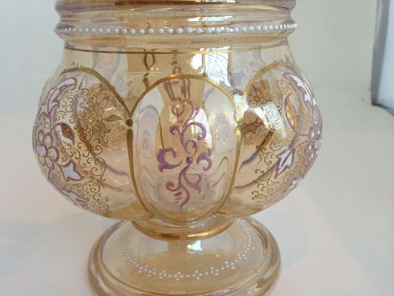 Art Nouveau Jeweled Moser Blown Out Decanter Jug Gilt and Enamel Highlights, circa 1900 For Sale