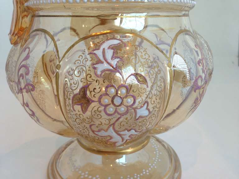 Austrian Jeweled Moser Blown Out Decanter Jug Gilt and Enamel Highlights, circa 1900 For Sale