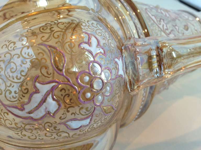Enameled Jeweled Moser Blown Out Decanter Jug Gilt and Enamel Highlights, circa 1900 For Sale