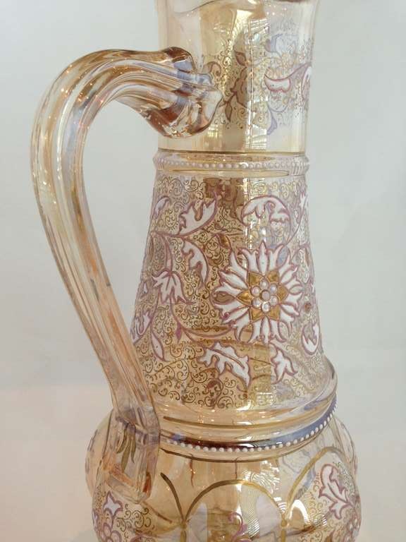 Jeweled Moser Blown Out Decanter Jug Gilt and Enamel Highlights, circa 1900 In Excellent Condition For Sale In Redding, CA