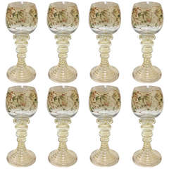 Eight Moser Enameled Wines Glasses, circa 1900