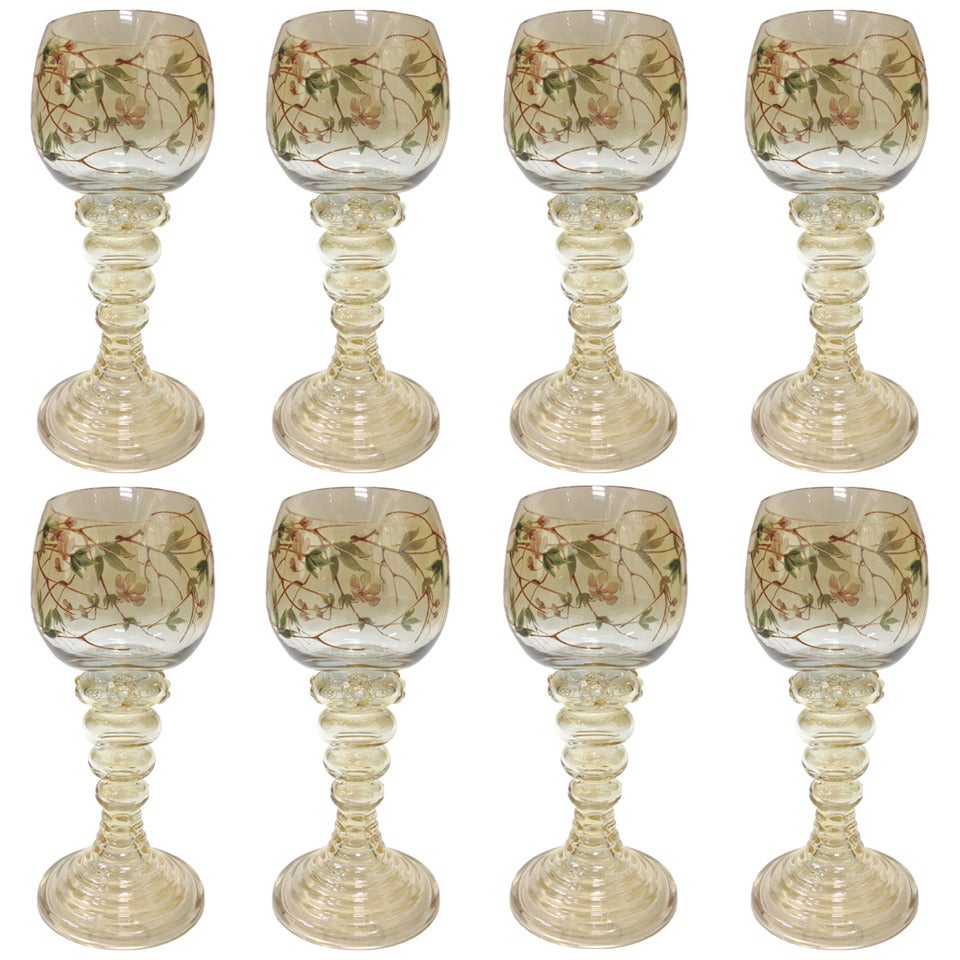 Eight Moser Enameled Wines Glasses, circa 1900