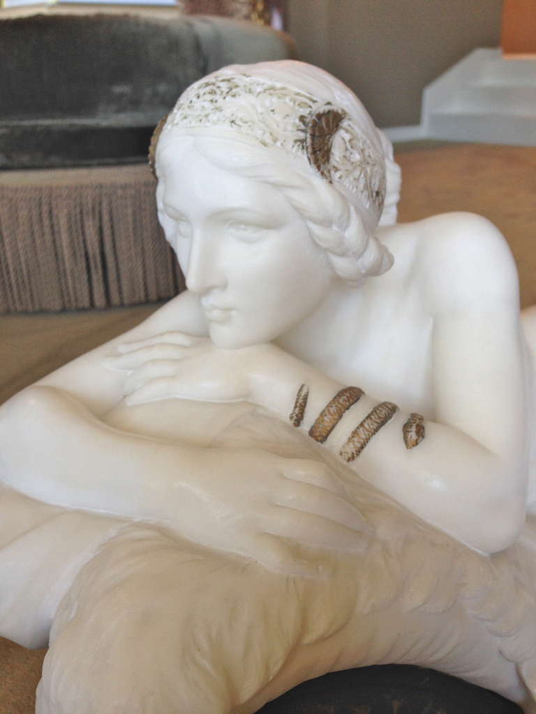 20th Century Italian Art Nouveau Alabaster and Bronze Sculpture, Signed by Artist, circa 1900