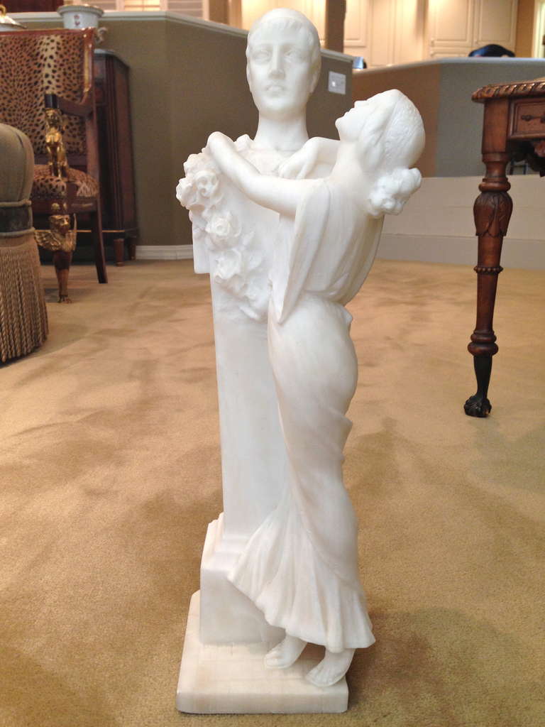 Antique Italian Carved Alabaster Group of Romance, circa 1920