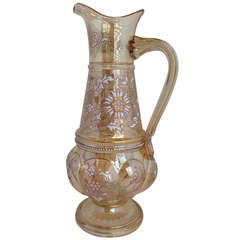 Antique Jeweled Moser Blown Out Decanter Jug Gilt and Enamel Highlights, circa 1900