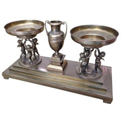 French Gilt Tone Patinated Bronze Centerpiece w/Six Cherubs c.1920