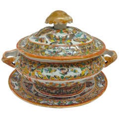 Small Canton Tureen w/ Underplate Thousand Butterfly Pattern c. 1860