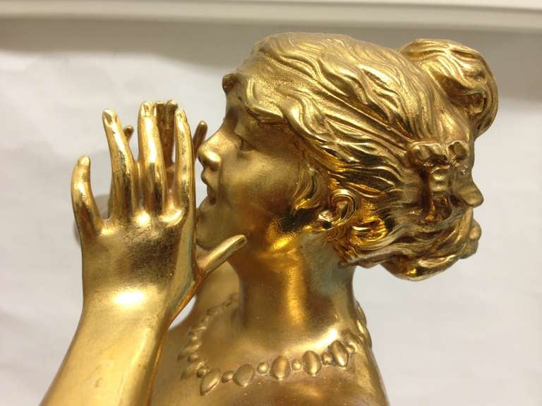 19th c French Art Nouveau Gilt Bronze Figure signed A.Grevin and F. Beer