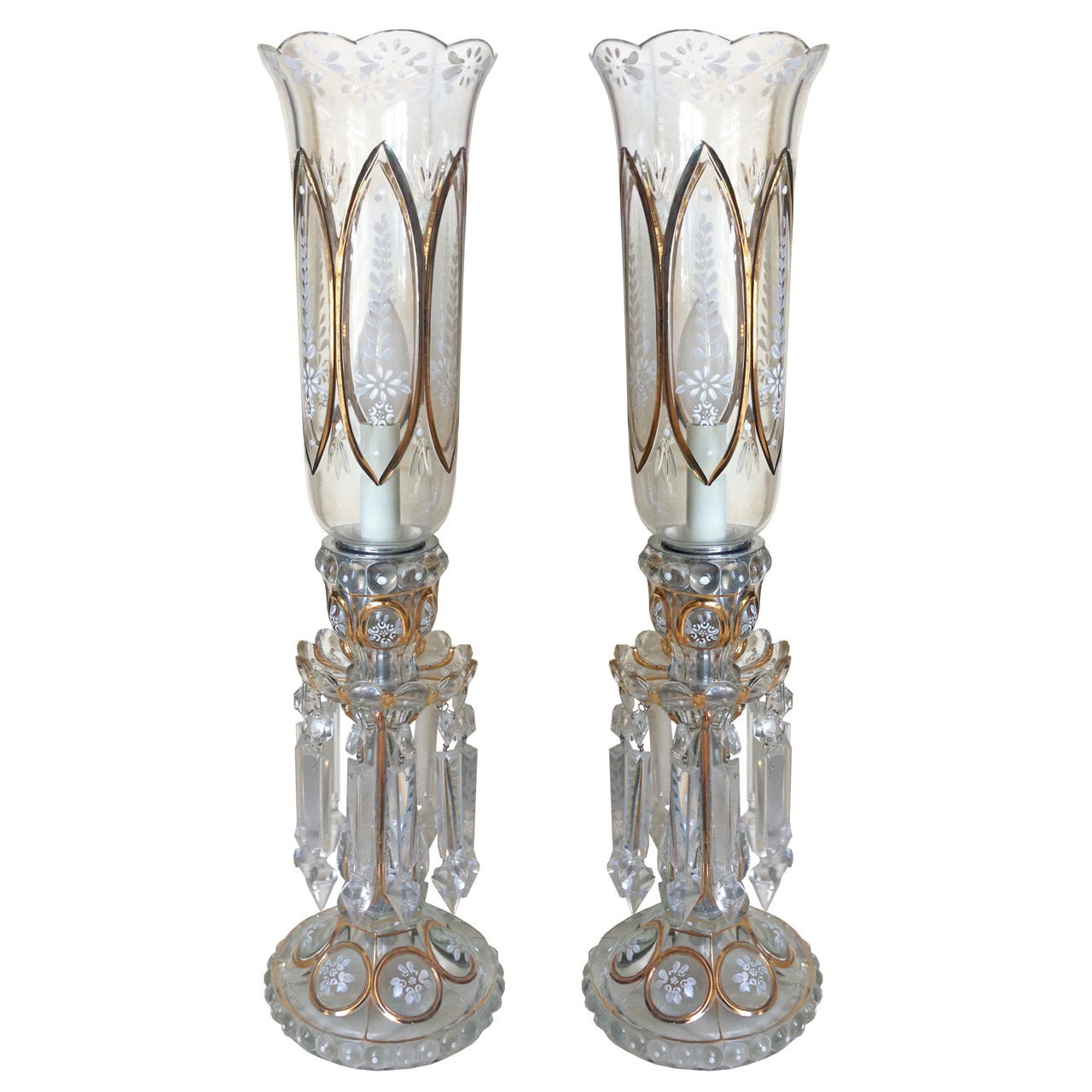 Lovely Baccarat Clear Glass Luster Candelabra Lamps c1900