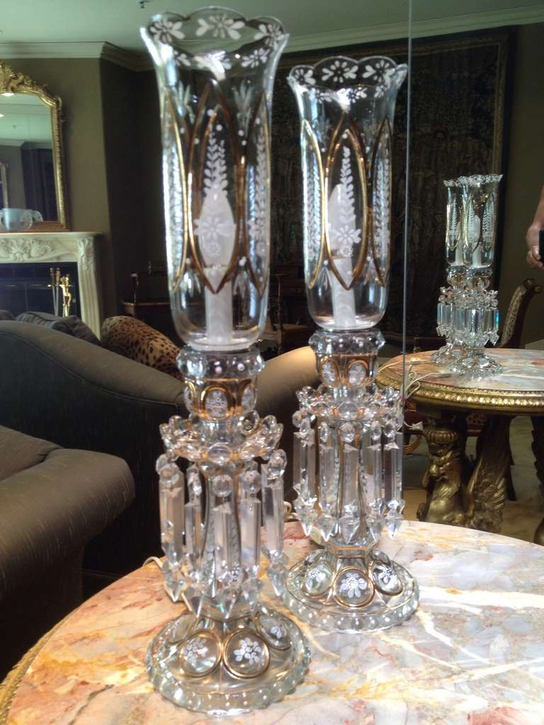 Lovely Baccarat Clear Glass Luster Candelabra Lamps c1900 3