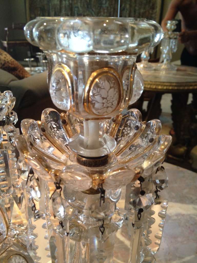 Stunning Antique Baccarat Luster Candlesticks with Gilt Highlights c.1900 In Excellent Condition In Redding, CA