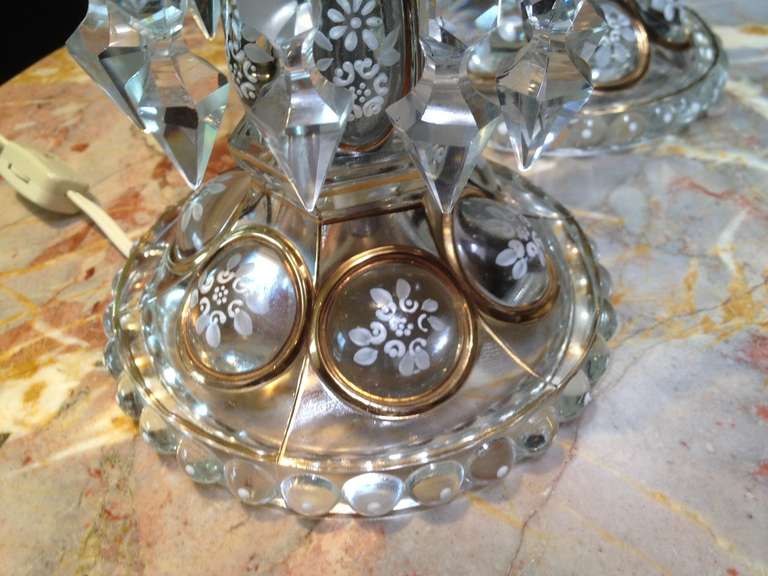 Lovely Baccarat Clear Glass Luster Candelabra Lamps c1900 In Excellent Condition In Redding, CA