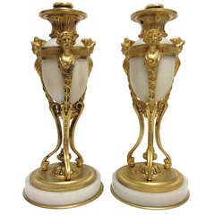 French Gilt Bronze and Marble Nightstand Lamps c.1900