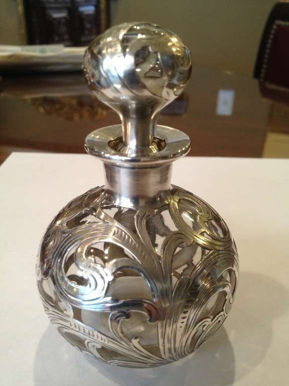 American Art Nouveau Silver Overlay Perfume Circa 1900