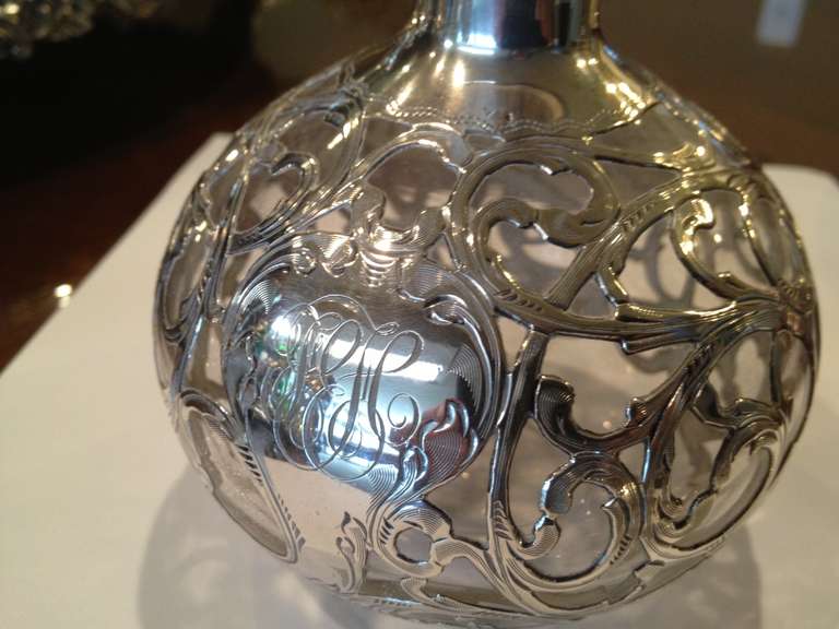 20th Century Art Nouveau Silver Overlay Perfume Bottle c. 1900 For Sale