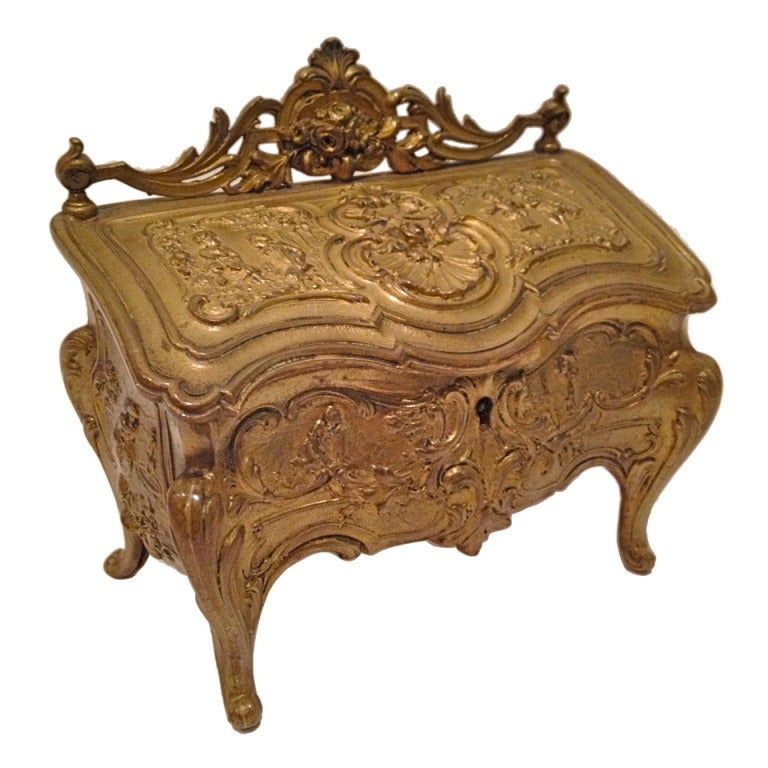 Commode Form Jewelry Casket Gilt Bronze c. 1900