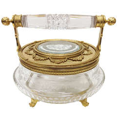 Antique French Gilt Bronze and Crystal Table Box with Handle
