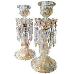 Stunning Antique Baccarat Luster Candlesticks with Gilt Highlights c.1900