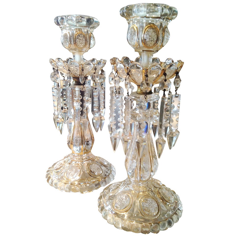 Stunning Antique Baccarat Luster Candlesticks with Gilt Highlights c.1900