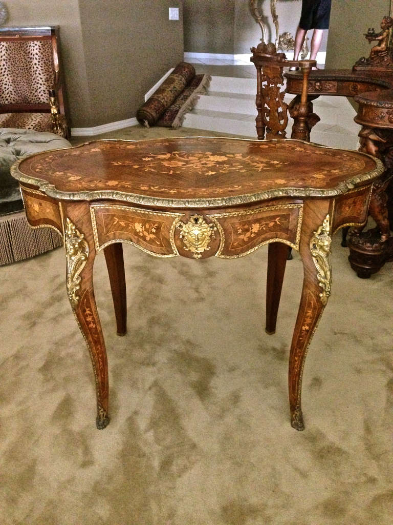 Beautiful French Gilt Bronze Mounted Marquerty Inlaid Center Table 6