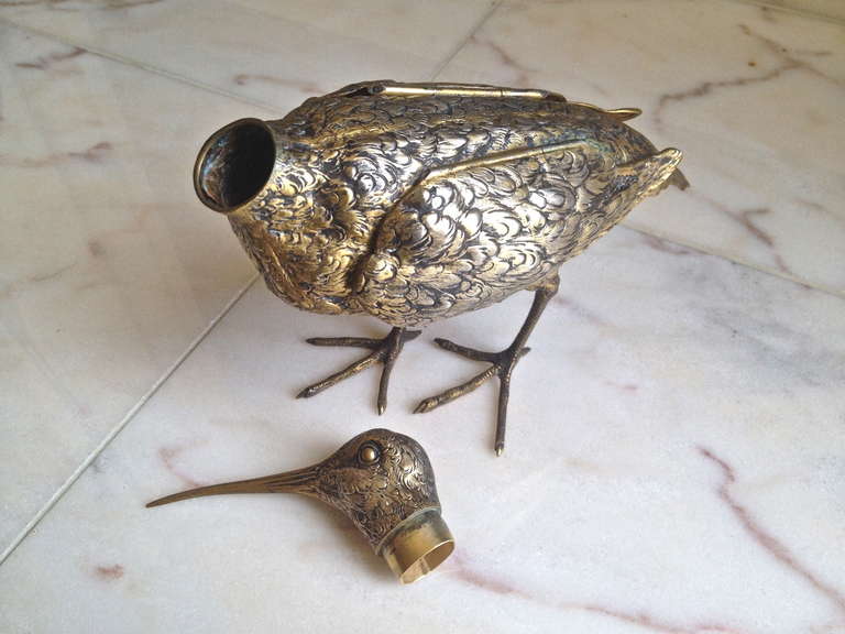 Sterling Silver 19th Century Fine Silver Dutch Bird Form Spice Box Vermeil Finish