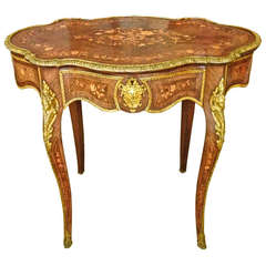 Beautiful French Gilt Bronze Mounted Marquerty Inlaid Center Table