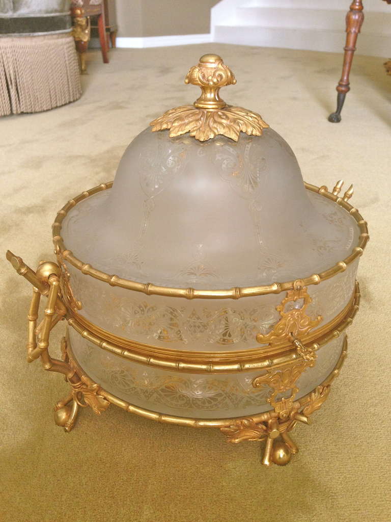 French 19th Century Tantalus, Acid Etched Crystal and Gilt Bronze Mounts For Sale 3