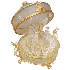 French 19th Century Tantalus, Acid Etched Crystal and Gilt Bronze Mounts