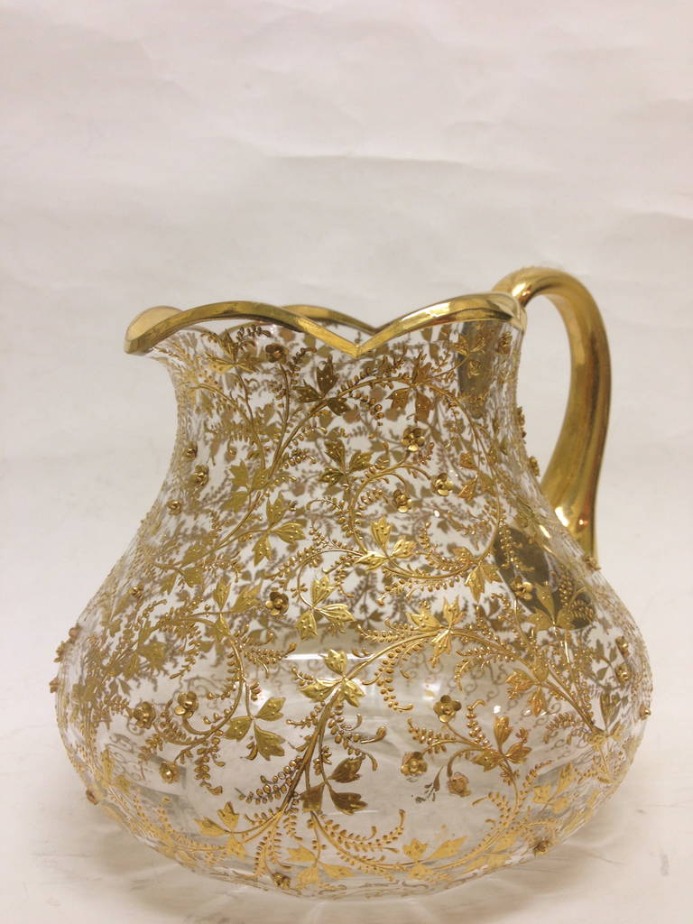 This rare example of Moser glass is unusual with tiny applied glass flowers very
Sweet and in wonderful condition with a few petals with flea bits. You will love and could be used as a vase!