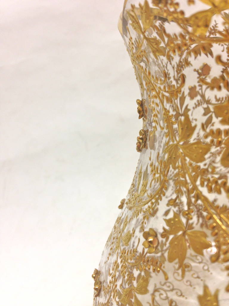 Fabulous Moser Heavy Gold Gilt and Applied Glass Roses In Excellent Condition In Redding, CA