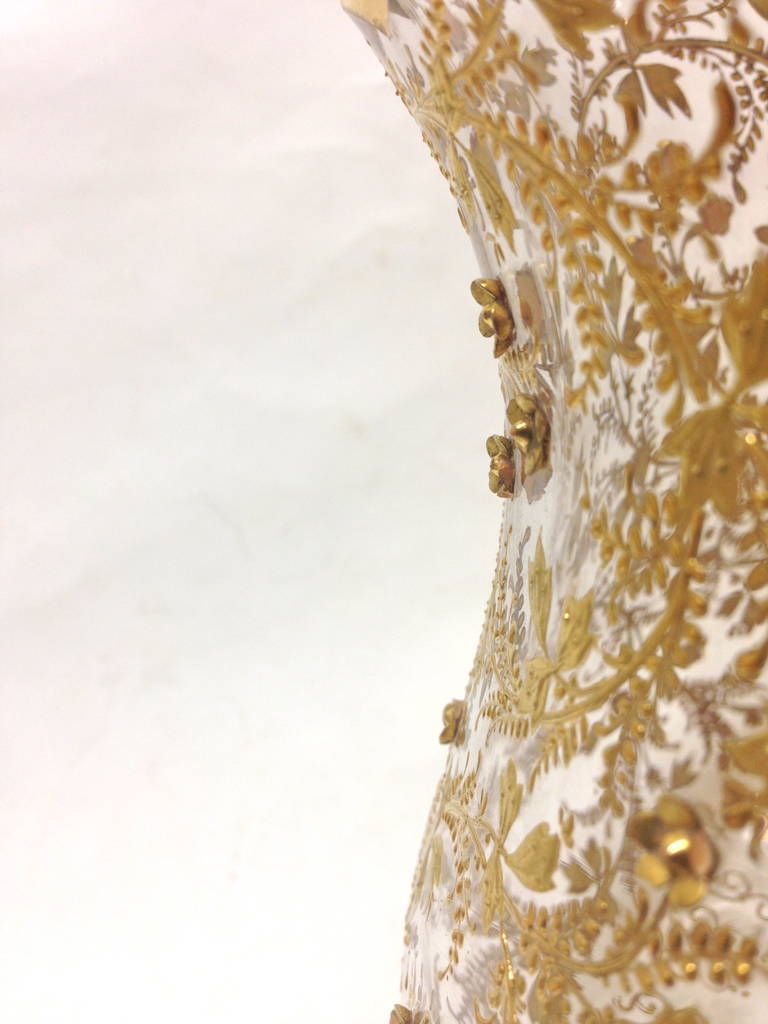 20th Century Fabulous Moser Heavy Gold Gilt and Applied Glass Roses