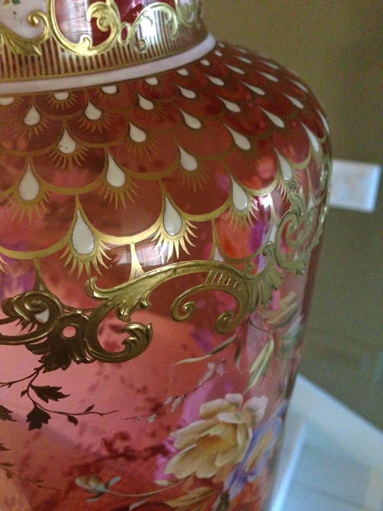 Large Exhibition Pair of Moser Enameled Vases Gilt Highlights at 1stDibs