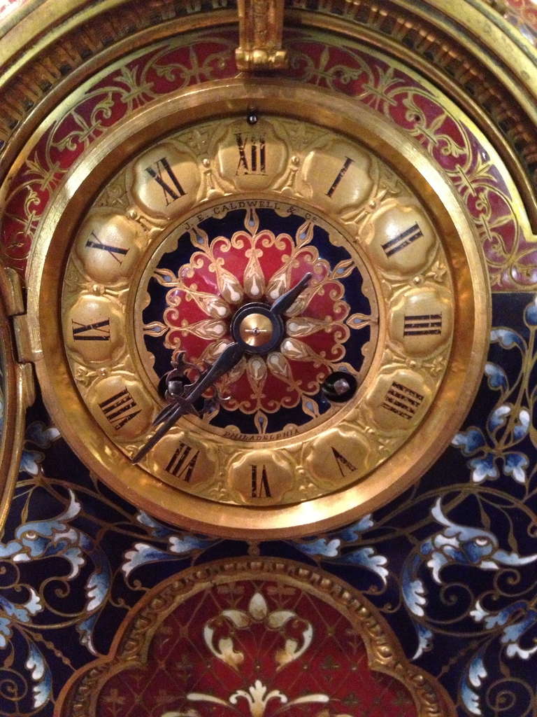 Louis XVI Fine French Champleve Enamel Mantel Clock 19th Century
