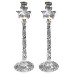 Rare Very Tall Webb Candlesticks, Beautifully Cut and Engraved