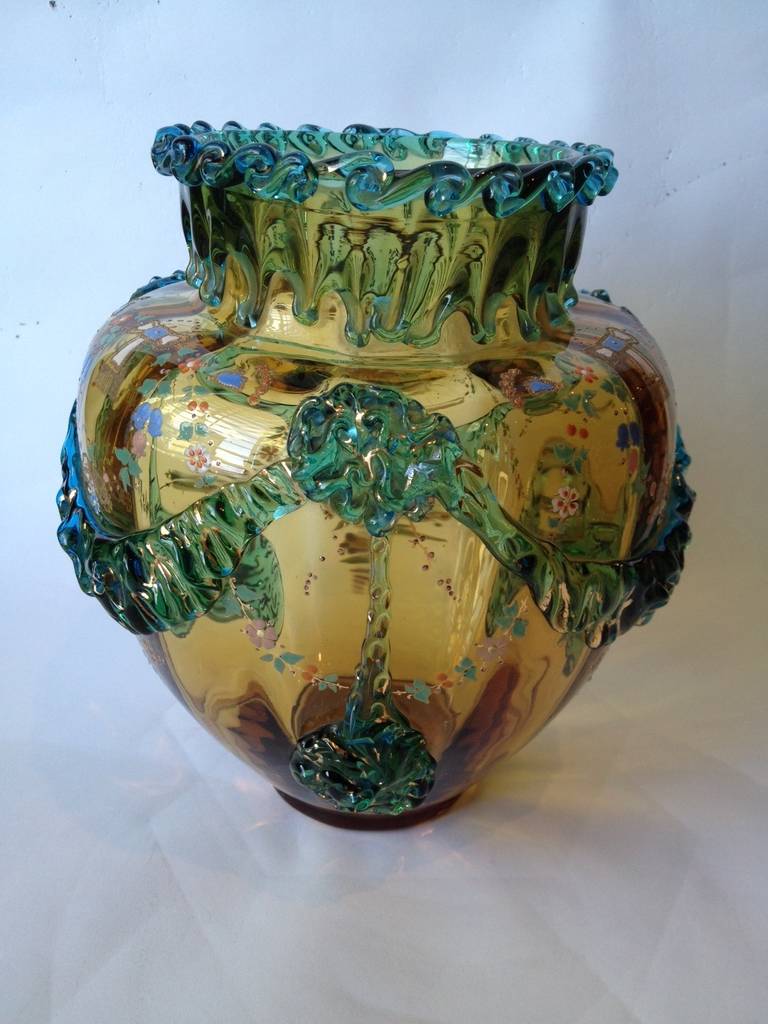 Fabulous Moser Enameled and Applied Glass Vases 1