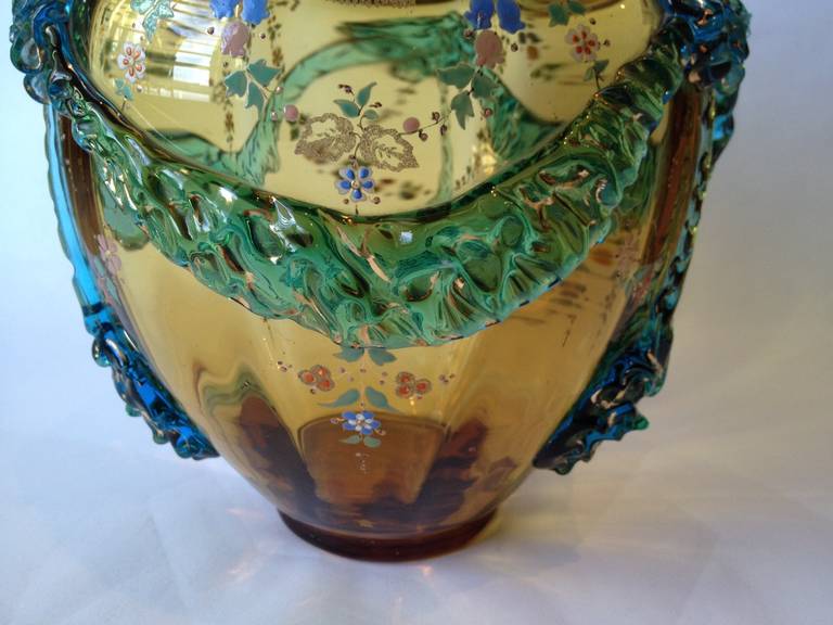 20th Century Fabulous Moser Enameled and Applied Glass Vases