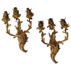 Beautiful Gilt Cast Bronze Wall Sconces, circa 1900