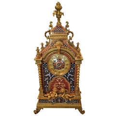 Fine French Champleve Enamel Mantel Clock 19th Century