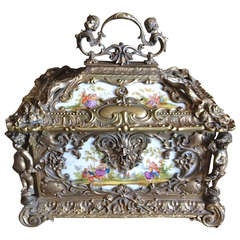 Palace Size Bronze Casket Mounted with KPM Berlin Plaques c. 1870