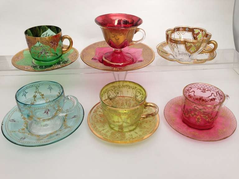 Set of Six Rare Individual European Cups and Saucers c.1900