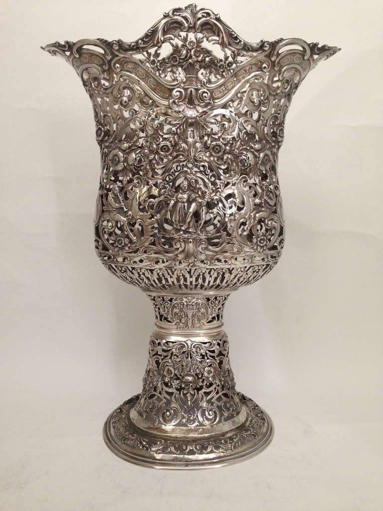 Exceptional German 800. Silver Reticulated Vase c.1890