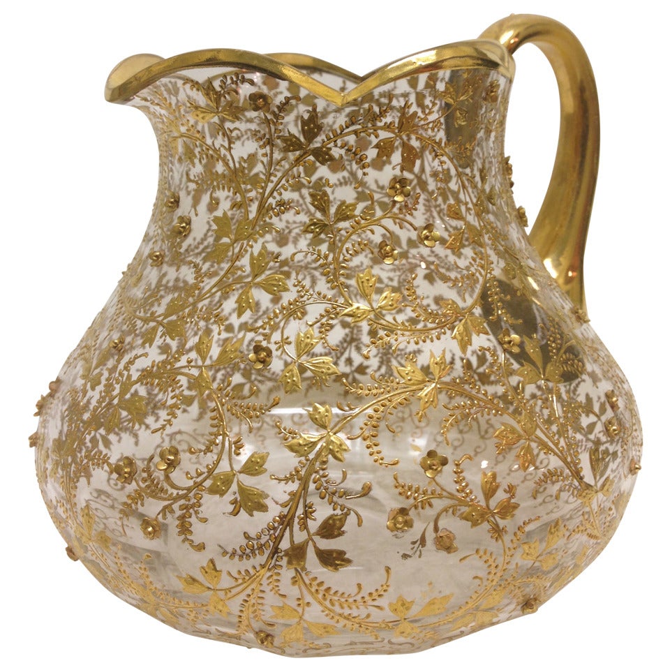 Fabulous Moser Heavy Gold Gilt and Applied Glass Roses