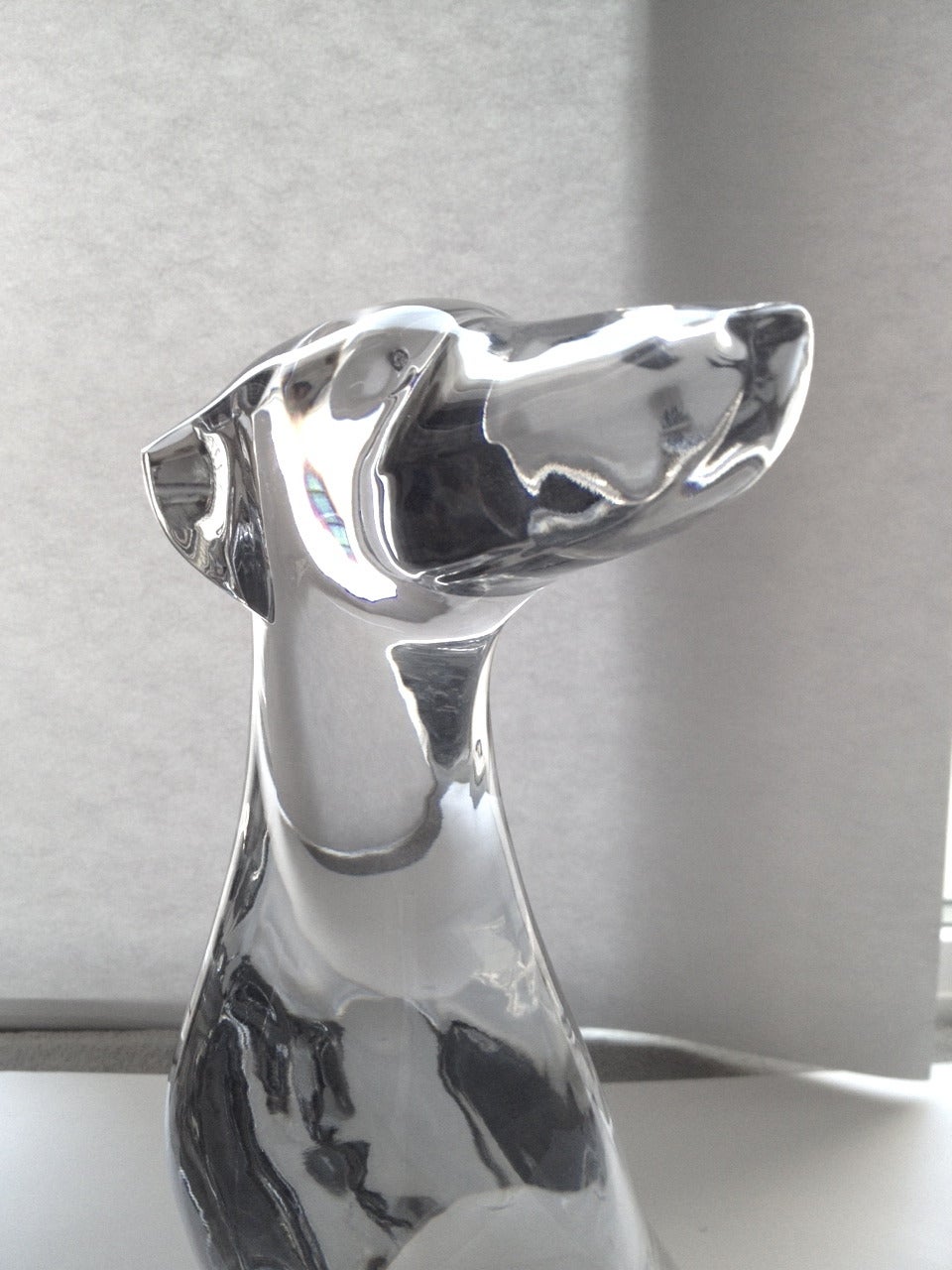 French Baccarat Dog Crystal Clear Glass by Robert Rigot 1980 Twenty Inches Tall For Sale